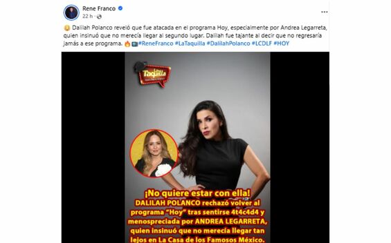 Dalílah Polanco rompe el silencio tras polémica con Andrea Legarreta