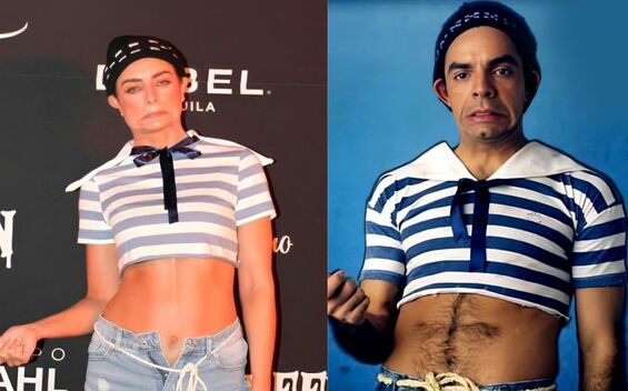 Aislinn Derbez se disfraza de Aaron Abasolo, personaje de su papá Eugenio Derbez (Instagram)