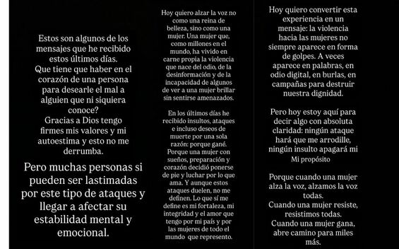 Fátima Bosch se defiende de críticas por triunfo en Miss Universo 2025