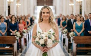 Karla Díaz brilla con glamuroso vestido blanco en el día de su boda (Foto: Gemini IA)
