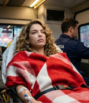 Carolina Miranda reaparece en camilla dentro de una ambulancia (Foto: Gemini IA)