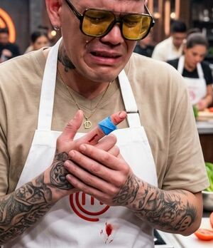 Participante de MasterChef México 24/7 se corta un dedo en la cocina (Foto: Gemini IA)