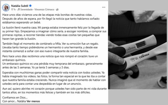 Natália Subtil anuncia la pérdida de su bebé