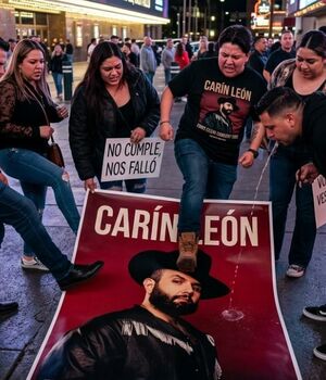 Pisotean y escupen foto de Carin León en Las Vegas: conoce el origen de la polémica (Foto: Gemini IA)